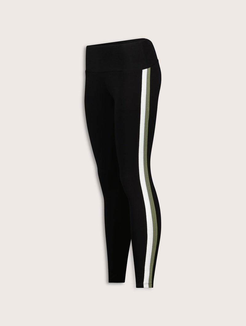 Avery Side Stripe Leggings | Caviar Black, White & Olive