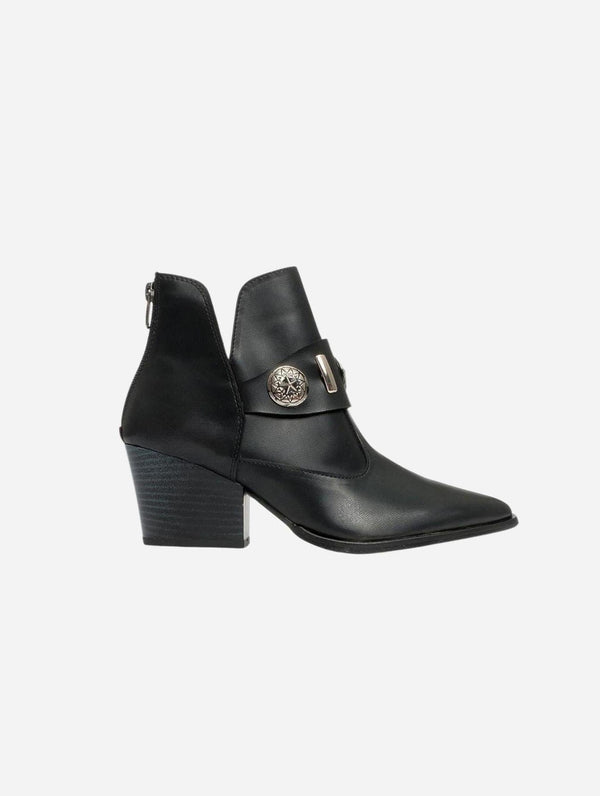 Prologue Shoes Kenda Black Buckle Block Heel Boot (Women)