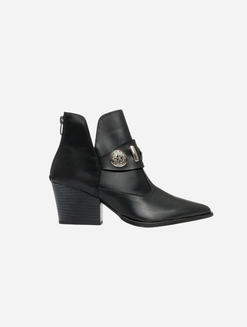 Prologue Shoes Kenda Black Buckle Block Heel Boot (Women)