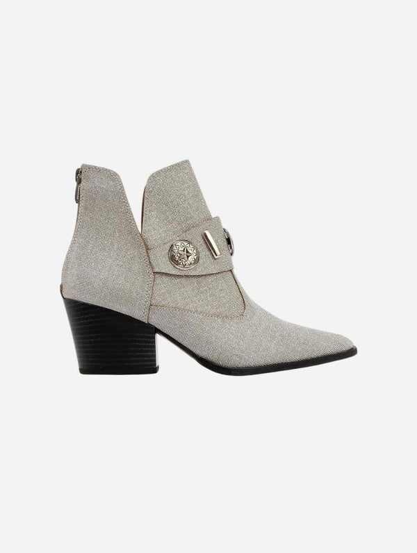 Prologue Shoes Kenda Silver Glitter Buckle Block Heel Boot (Women)
