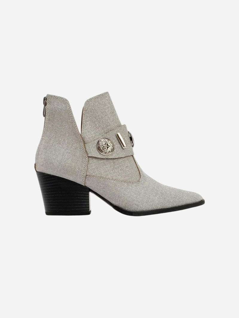 Prologue Shoes Kenda Silver Glitter Buckle Block Heel Boot (Women)