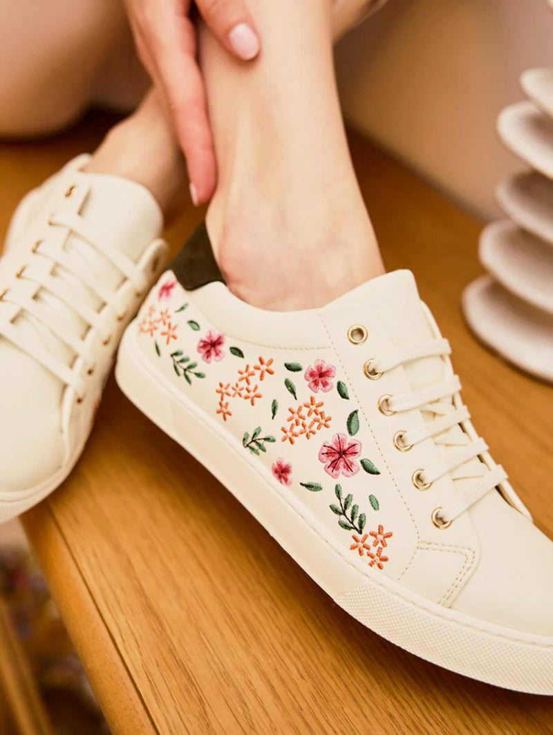 Virevolte Recycled Grain Leather Embroidered Vegan Sneakers | Primrose