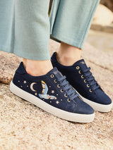 Immaculate Vegan - Minuit sur Terre Virevolte Recycled Grain Suede Vegan Embroidered Sneakers | Edwige Blue UK2.5 / EU35 / US4