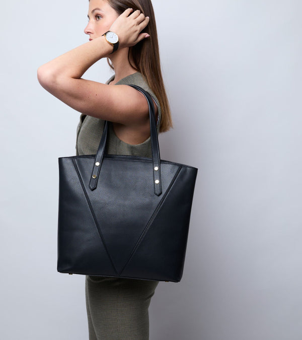 Votch Honor Vegan Bio-Based Bamboo Leather Tote Bag in black