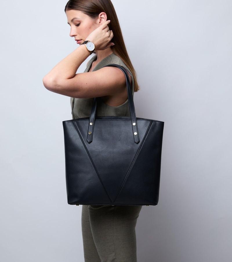 Votch Honor Vegan Bio-Based Bamboo Leather Tote Bag in black