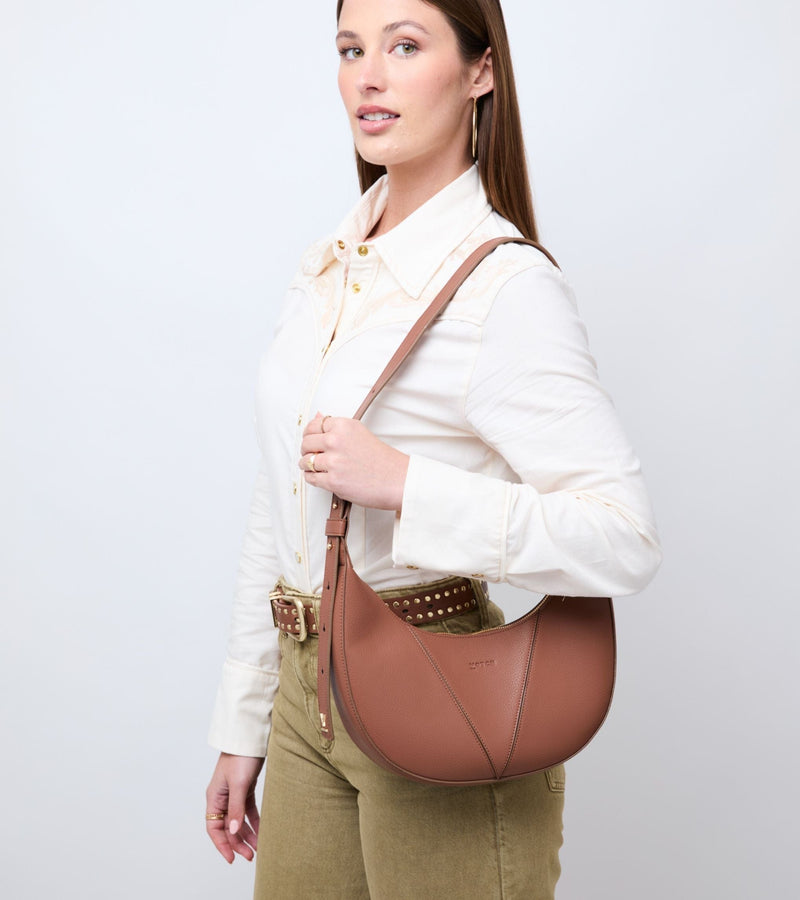 Votch River Vegan Bio-Based Bamboo Leather Hobo Bag in Brown