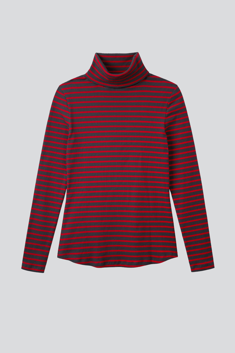 Lavender Hill Clothing Striped Cotton Roll Neck | Multiple Colours Dark Red / UK8 / EU36 / US4