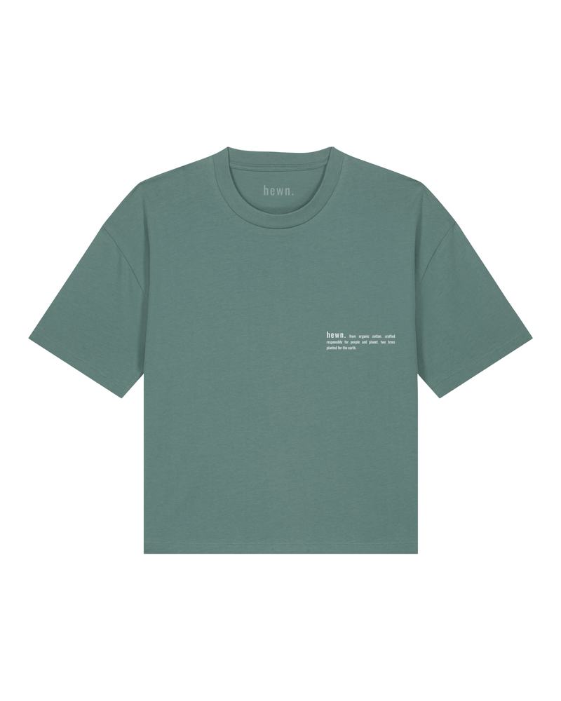 hewn. Womens Organic Cotton Boxy T-shirt in Eucalyptus Green