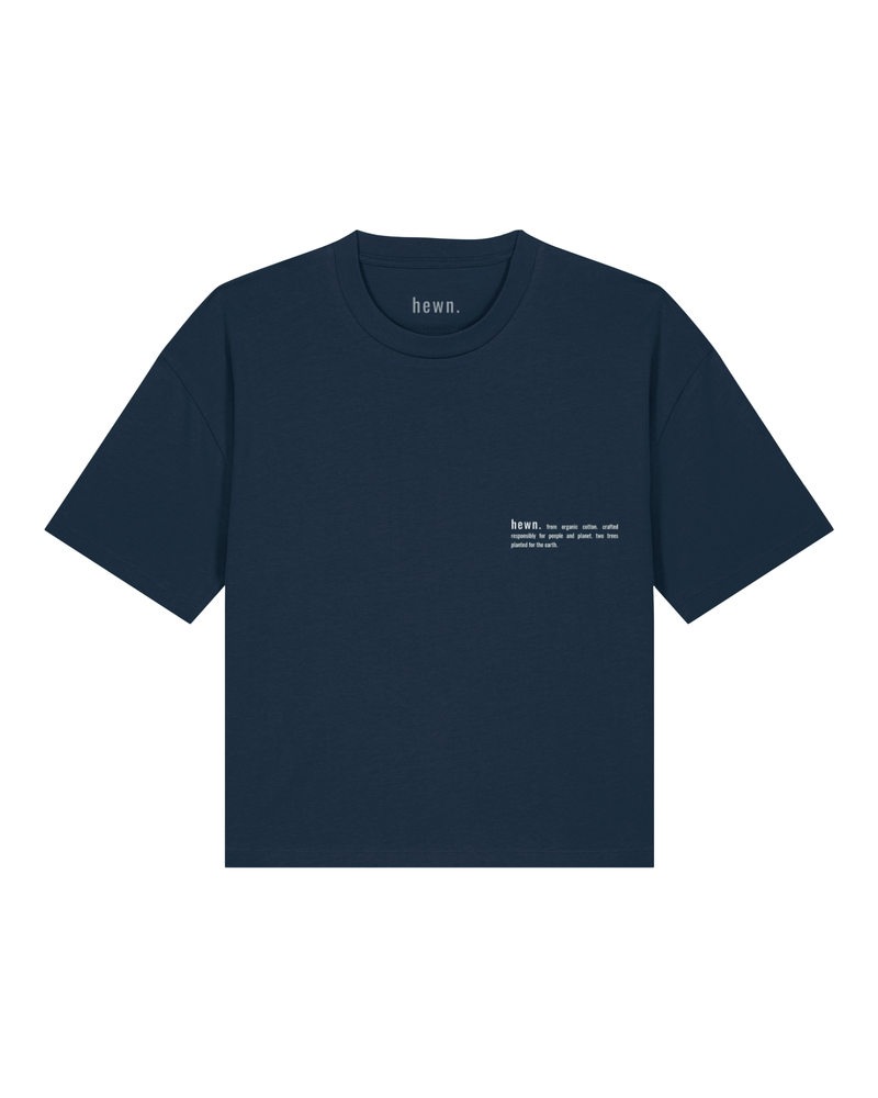 hewn. Womens Organic Cotton Boxy T-shirt in Midnight Navy Blue