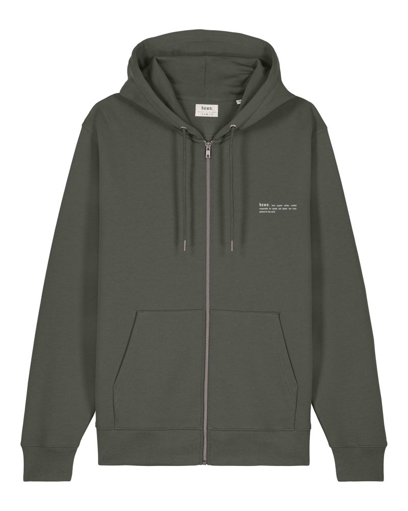 hewn. Womens Organic Cotton Relaxed-fit Zip Hoodie in Pine Green Khaki