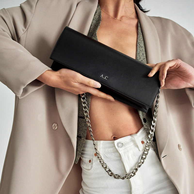 A_C OFFICIAL Monica Pencil Clutch - Cactus Leather Black