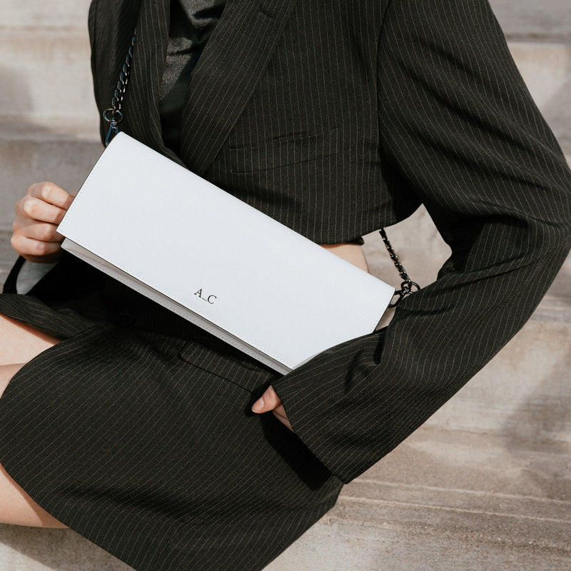 A_C OFFICIAL Monica Pencil Clutch - Cactus Leather White