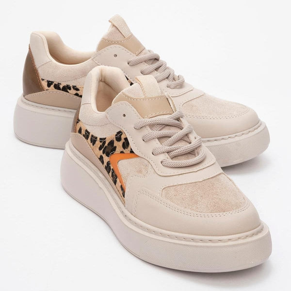 Ida Vegan Leather Platform Leopard Sneakers | Beige