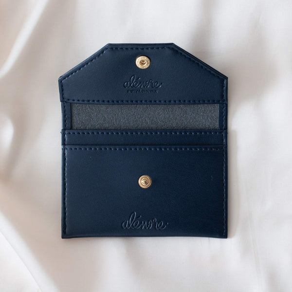 Alénore Bouton Golden Vegan Apple Leather Card Holder | Navy