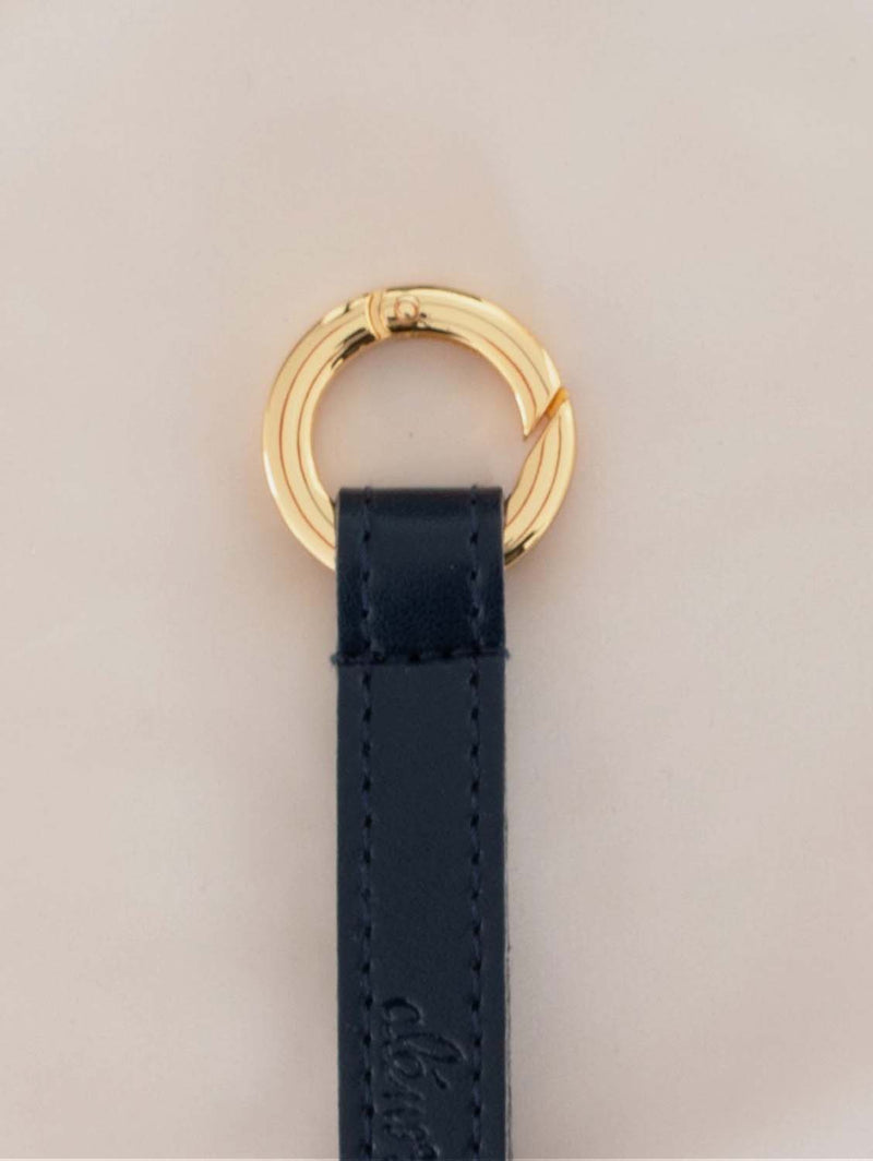 Alénore Ribbon Vegan Apple Leather Key Ring | Navy & Taupe Gold Carabiner