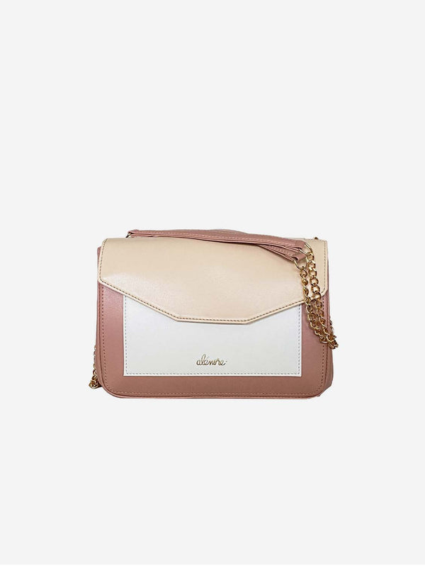 Alénore Daisy Maxi Vegan Apple Leather Crossbody | Old Rose Gold chain shoulder strap