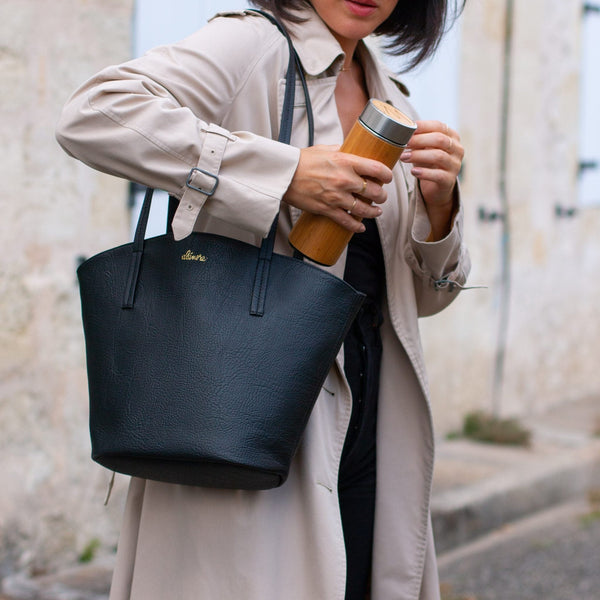 Alénore Mimosa Mini Vegan Apple Leather Tote Bag | Black