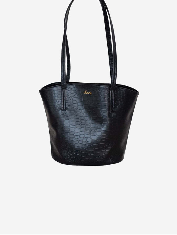 Alénore Mimosa Mini Vegan Apple Leather Tote Bag | Black Crocodile