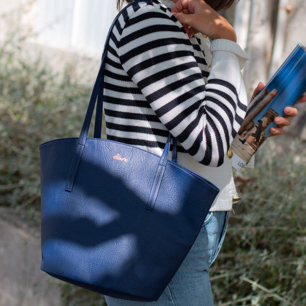 Alénore Mimosa Mini Vegan Apple Leather Tote Bag | Navy