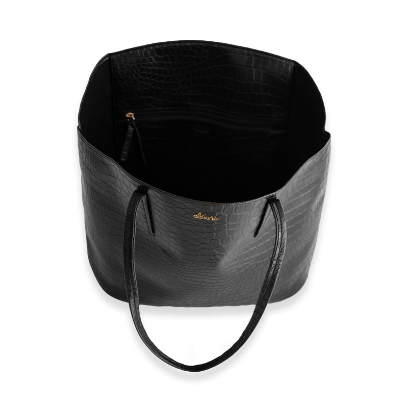 Alénore Mimosa Vegan Apple Leather Tote Bag | Black Crocodile