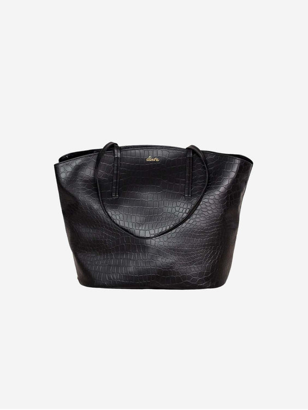 Alénore Mimosa Vegan Apple Leather Tote Bag | Black Crocodile