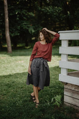 Immaculate Vegan - AmourLinen Bergen Linen Mid-length Skirt | Multiple Colours Charcoal / M