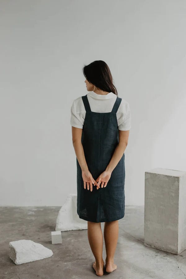 AmourLinen Jade Linen Apron Dress | Multiple Colours Charcoal / M