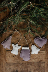 Immaculate Vegan - AmourLinen Set of 5 Flax Christmas Tree Decorations | Multiple Colours Dusty Lavender + Cream