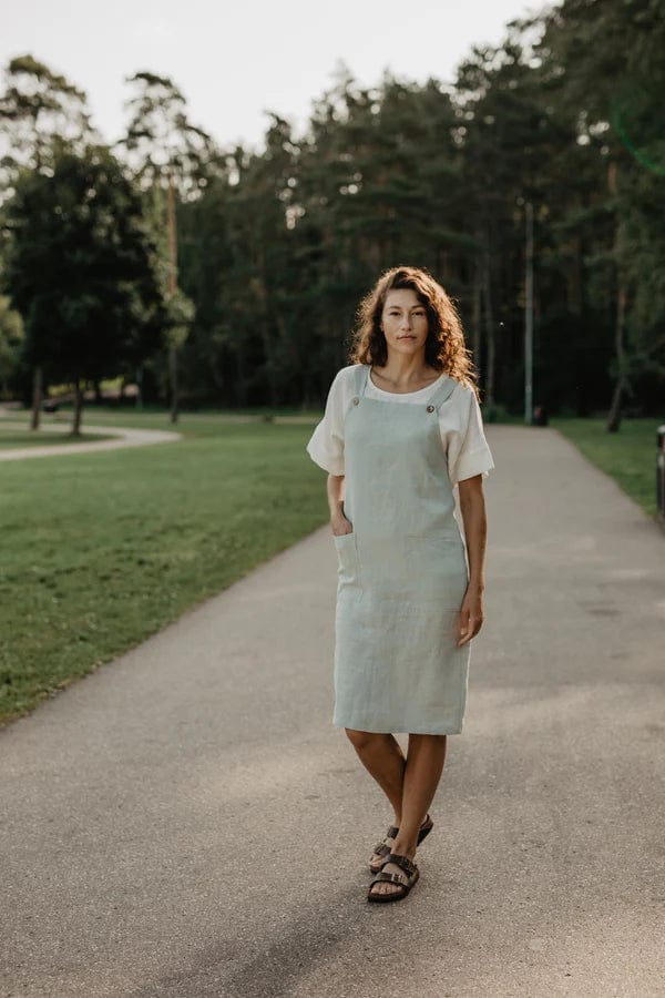 AmourLinen Jade Linen Apron Dress | Multiple Colours Sage Green / XS