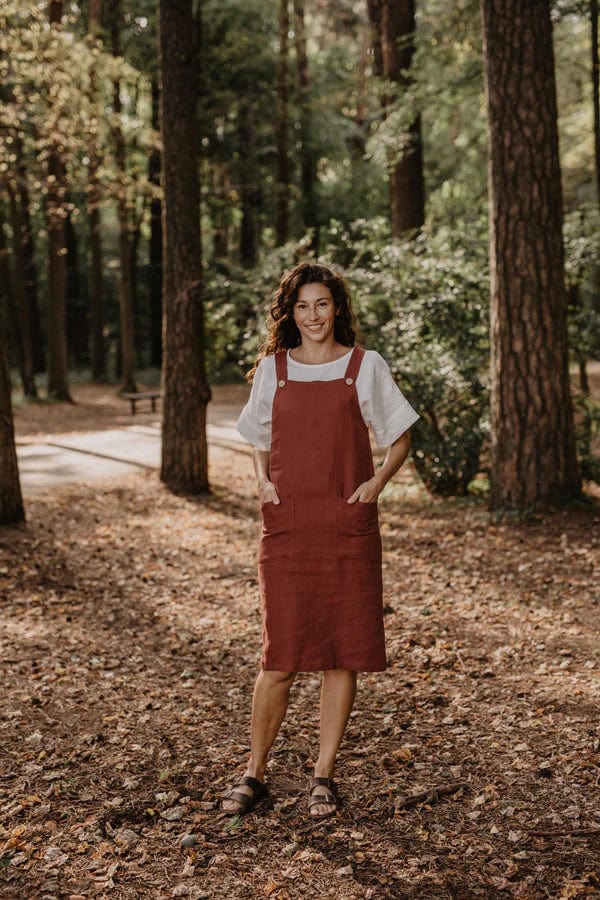 AmourLinen Jade Linen Apron Dress | Multiple Colours Terracotta / XS