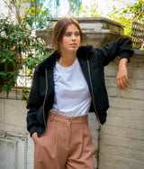 Immaculate Vegan - ASHOKA Paris Blouson femme Vickie noir - suédine doublée de fausse fourrure