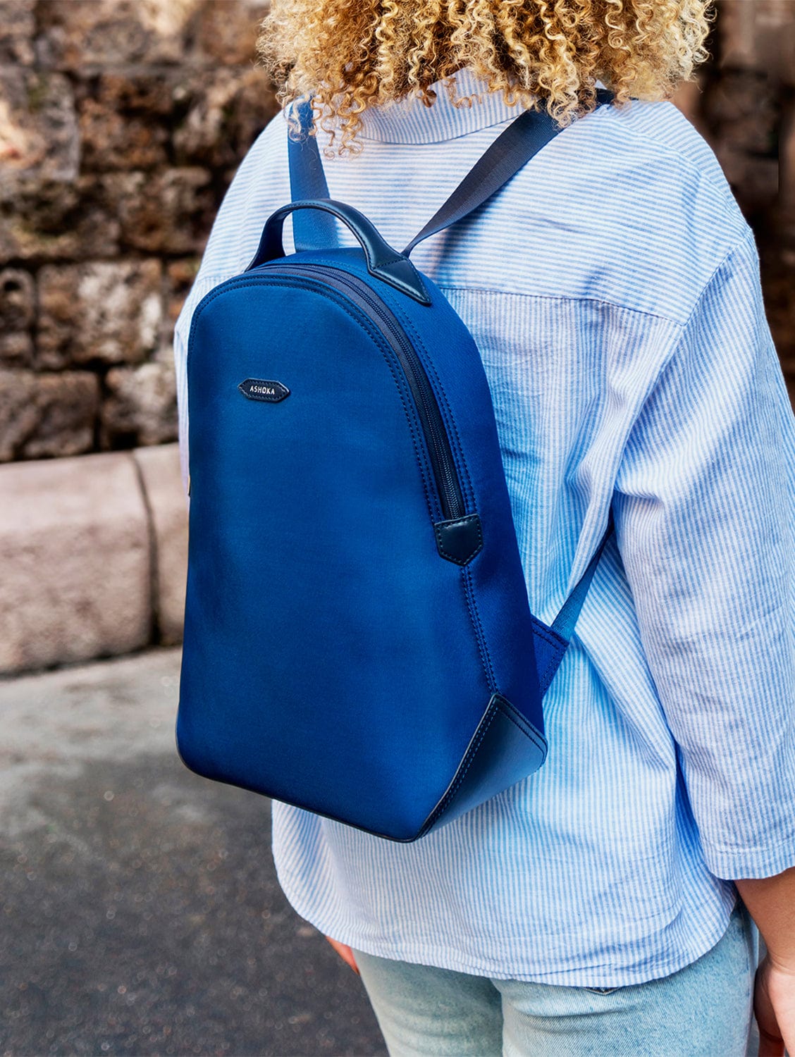 ASHOKA Paris Lively Apple Skin & Recycled Nylon Backpack | Navy Blue