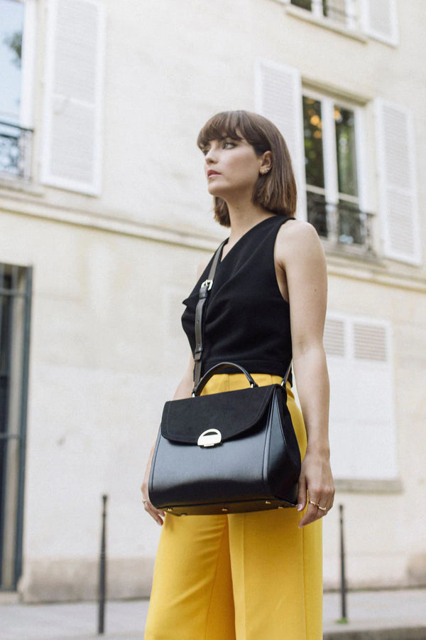 ASHOKA Paris Paname Oxymore Apple Leather & Microsuede Vegan Handbag | Black