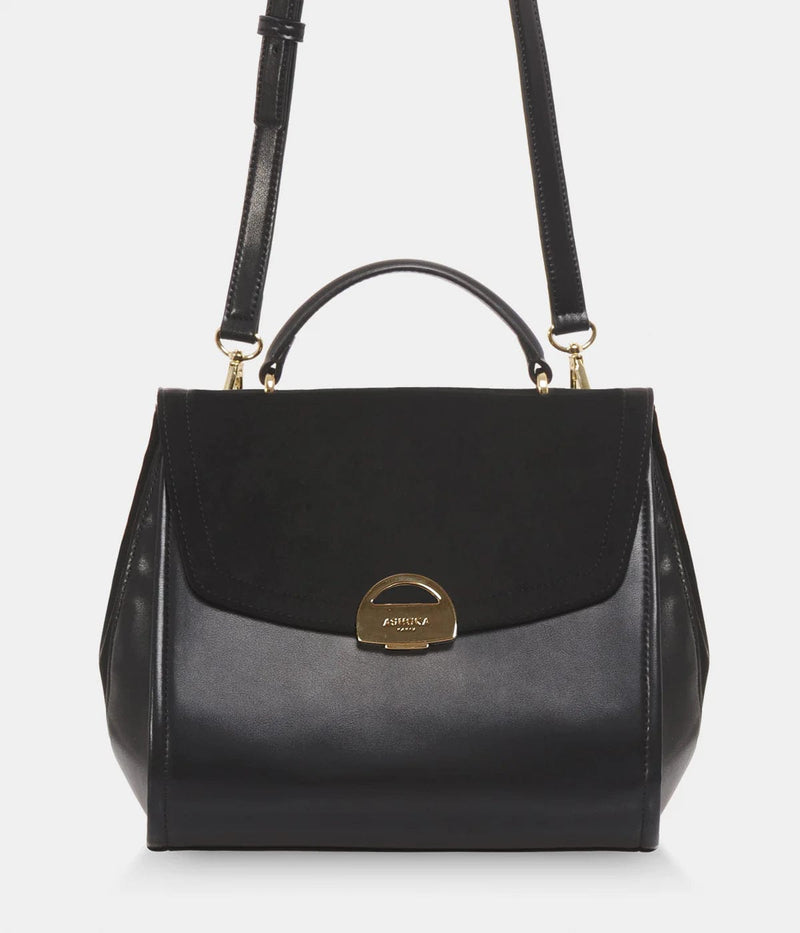 ASHOKA Paris Paname Oxymore Apple Leather & Microsuede Vegan Handbag | Black