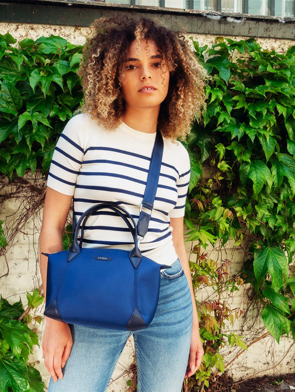 ASHOKA Paris Pretty Apple Skin & Nylon Shoulder Bag | Navy Blue