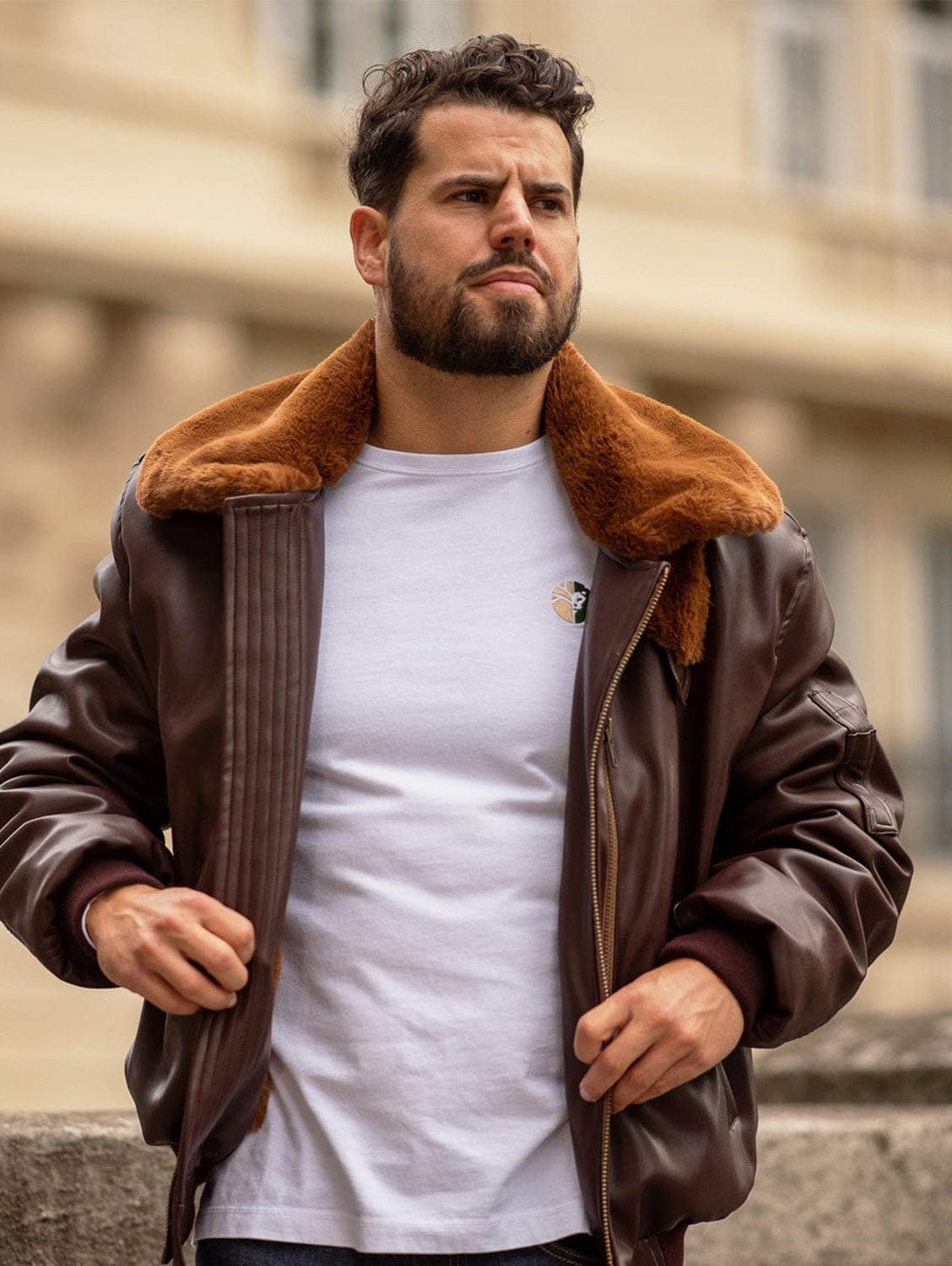 ASHOKA Paris Roland Men's Vegan Leather Bomber Jacket | Maroon S