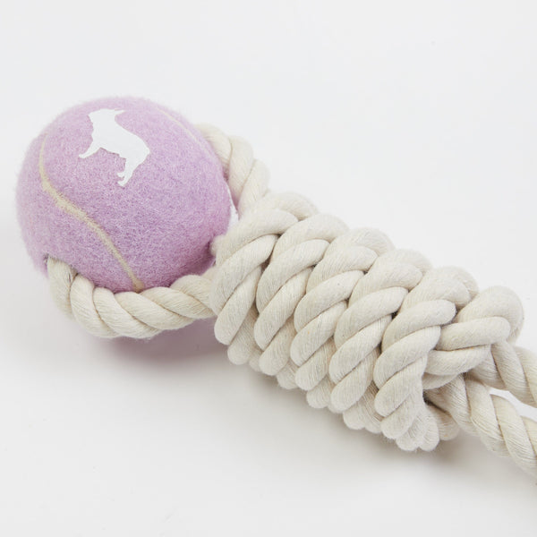 Barc London Lilac Tennis Ball and Rope Dog Tug Toy