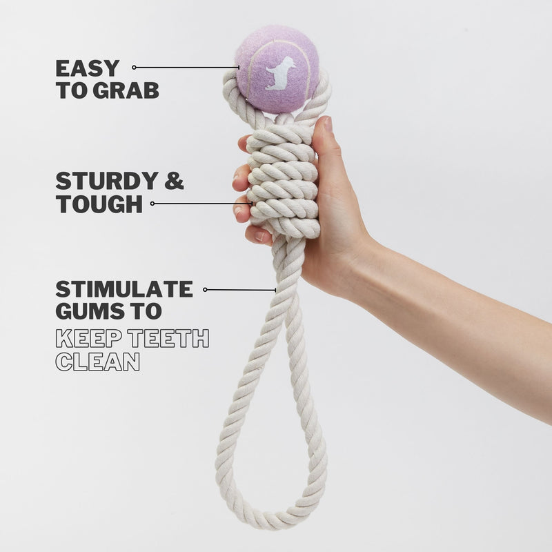 Barc London Lilac Tennis Ball and Rope Dog Tug Toy