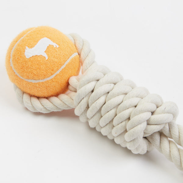 Barc London Orange Tennis Ball and Rope Dog Tug Toy