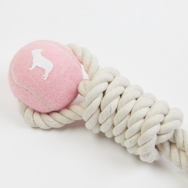 Barc London Pink Tennis Ball and Rope Dog Tug Toy