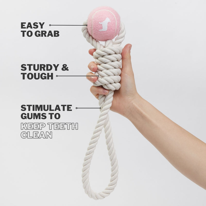Barc London Pink Tennis Ball and Rope Dog Tug Toy