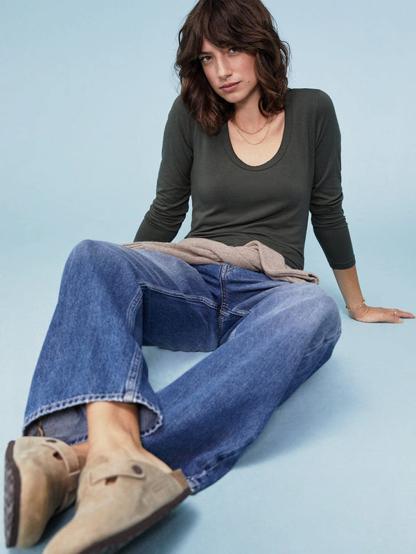 Baukjen Baukjen Essentials Long Sleeve Scoop Top with LENZING™ ECOVE 12 (UK Size 12) / Deep Khaki