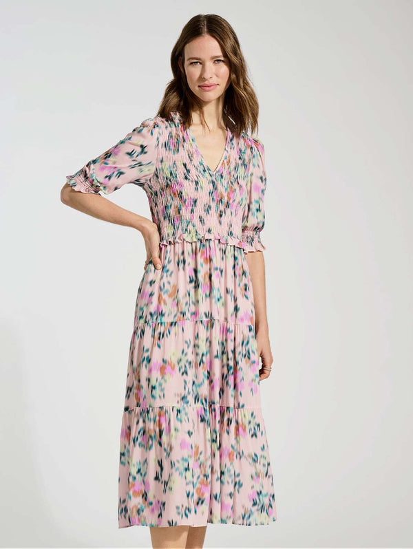 Baukjen Florence Smocked Cuff Midi Dress 6 (UK Size 6) / Pink Floral Blur
