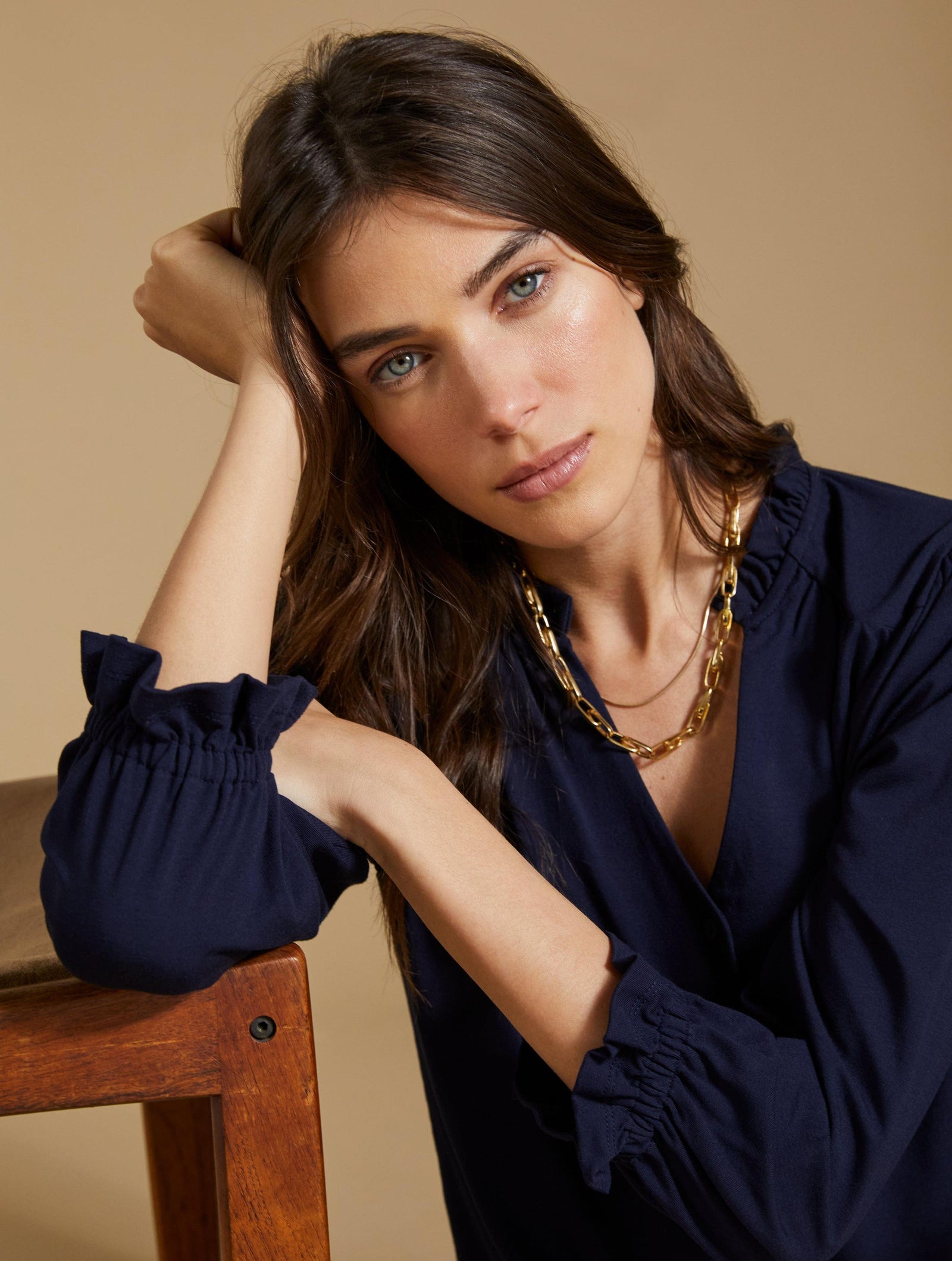 Annie LENZING™ ECOVERO™ Ruffle Collar Blouse | Classic Navy