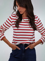 Baukjen Ashley Organic Cotton Stripe Top | Soft White & Crimson