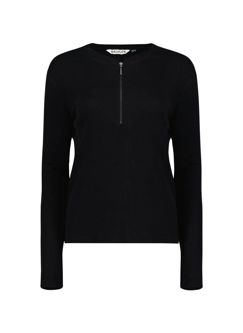 Baukjen Baukjen Essentials Organic Cotton Long Sleeve Zip Top | Caviar Black