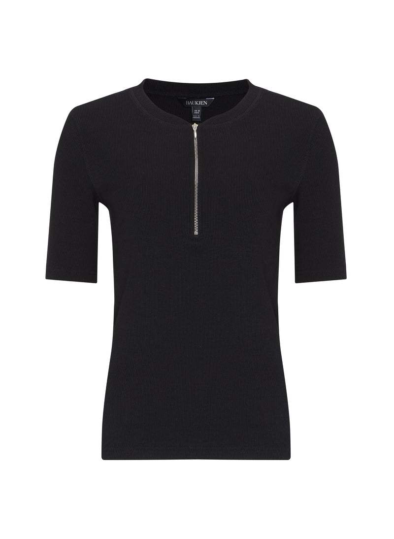 Baukjen Baukjen Essentials Ribbed Organic Cotton Zip Top | Caviar Black