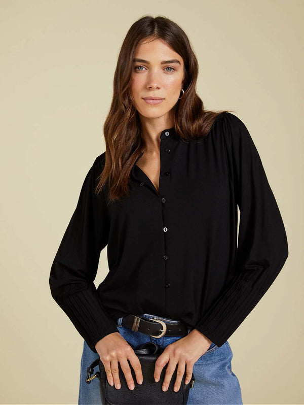 Baukjen Caroline LENZING™ ECOVERO™ Button Detail Blouse | Caviar Black