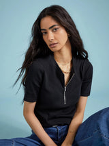 Immaculate Vegan - Baukjen Baukjen Essentials Ribbed Organic Cotton Zip Top | Caviar Black Caviar Black / UK6 / EU34 / US2