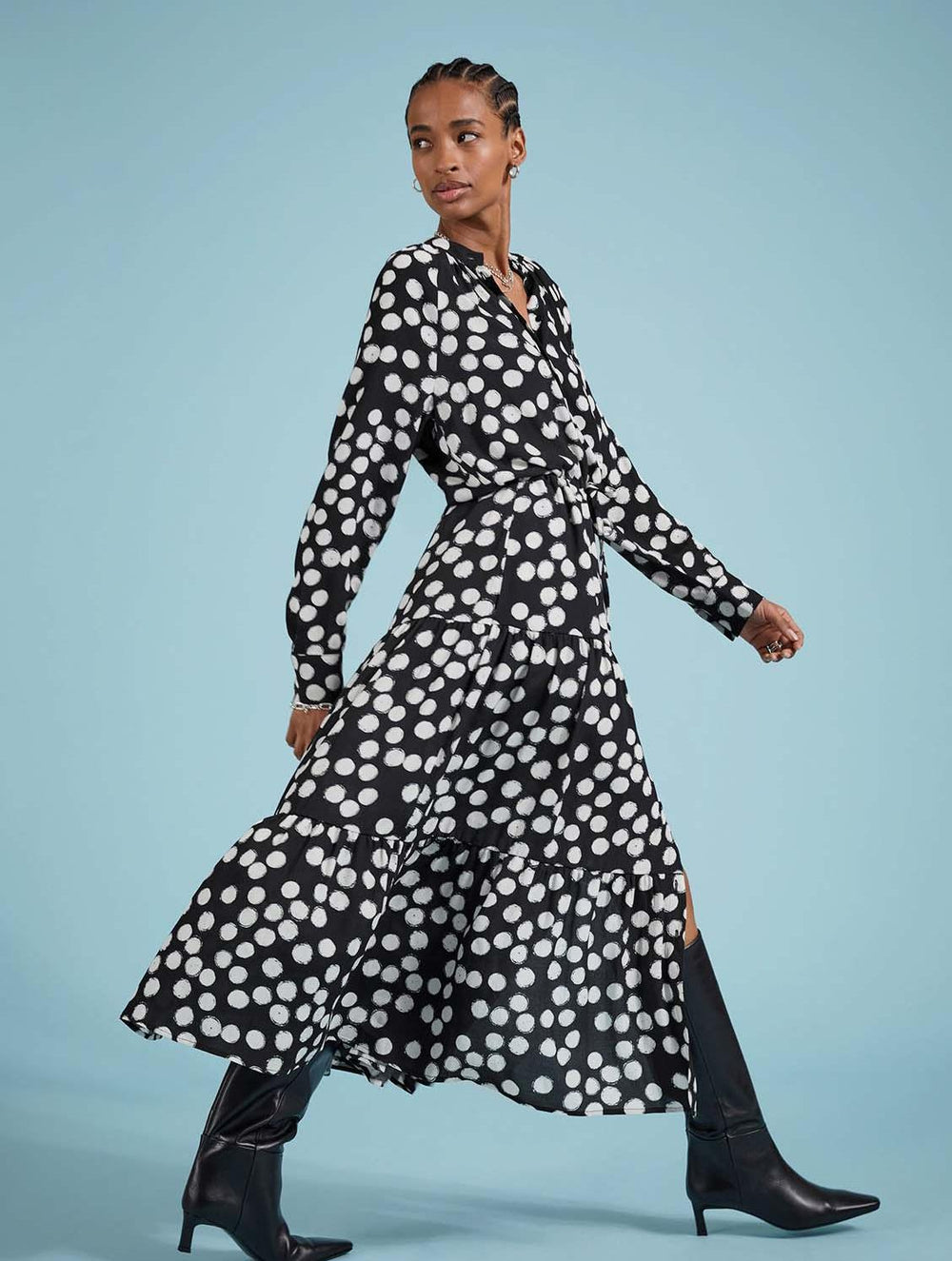 Cornelia LENZING ECOVERO Maxi Shirt Dress | Black Painted Polka   Immaculate Vegan